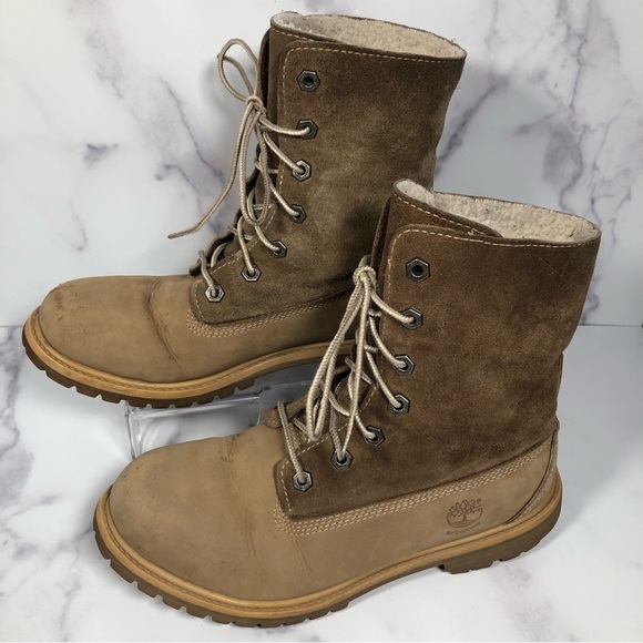 Timberland Jayne Teddy Lace Up, Fold-Down, Boots Light Brown, Size 7.5 - Picture 12 of 14